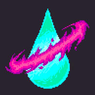 PetrichorCore's logo, a pixel art drawing of a droplet with a ring of fire